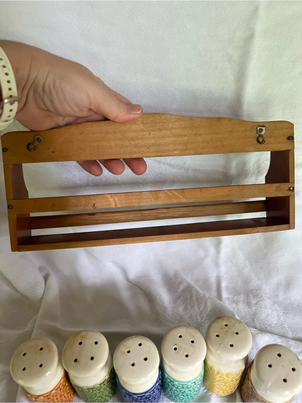 Ceramic Multicolor Spice Jar Set with Wooden Rack
